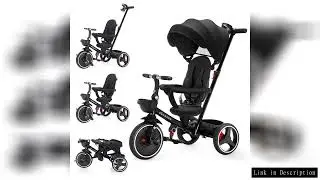 Foldable Children's Tricycle with Adjustable Parent Handle, Wheel Brakes & Removable Hood, Trike wit