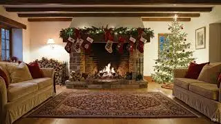 Classic Christmas Living Room & Stone Fireplace | Gentle Instrumental Holiday Music for Sleep & Calm