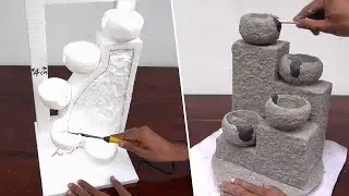 Making 2 Beautiful Indoor Water Fountains | Awesome DIY Tabletop Fountain Using Styrofoam & Cement