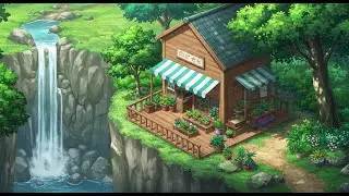 🌊 Peaceful Garden Shop by the Waterfall &bull; Relaxing Nature Ambience & Calm Vibes