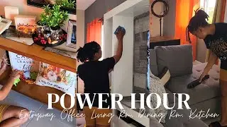 Power Hour Clean With Me: Entryway, Office, Living Room, Dining Room, Kitchen | Relaxation Time 🌟🧹🏡📺