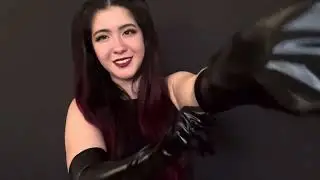Phoenix Putting On Long Black Shiny Faux Leather Opera Gloves in Speed 1.25X