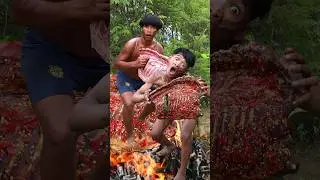 Survival Skills: Fire-Grilled Beef Ribs & Feast | Primitive Boy's Rainforest Guide!