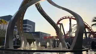 Falcons Flight (فالكون فلايت) - Entrance Fountain - Sunset 🌅 | Six Flags Qiddiya City