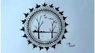 Simple and easy mandala art with scenery drawing