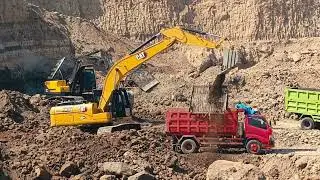 Heavy Equipment !! Two Excavator Screening Sand In Mine And Loading To Dump Truk