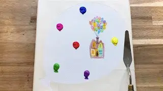 Balloon🎈House 'UP'｜Acrylic Painting on Canvas｜Satisfying｜Masking Tape Silhouette Painting ASMR #72