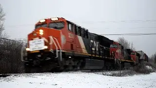 Happy Retirement! Long Stack Train CN 120 w/CN 100 DPU at Berry Mills, NB at Track Speed