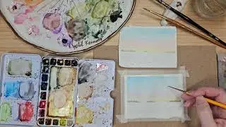 Paint with me: Simple Winter Scene Watercolor (Colorful sunrise sky, Foot Prints, Snow)