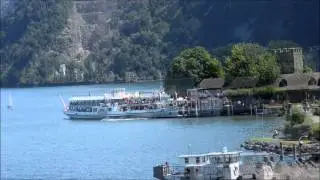 Dampfschiff Unterwalden 1. Kursfahrt unter der Acheregg Brücke in Stansstad