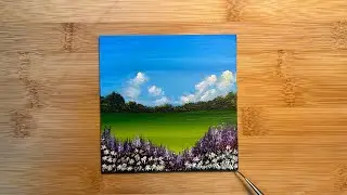 How to paint a FLOWER FIELD landscape with Acrylics | EASY BEGINNER Art Tutorial
