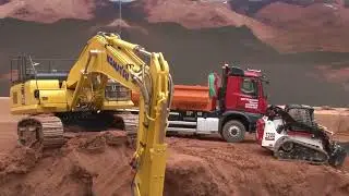 Bobcat, excavator, roller and trucks doing road work RC live action Part 24