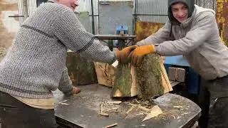 High-Risk Firewood Processing with a Powerful Machine