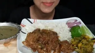 ASMR: EATING PORK CURRY|| SPLIT URAD DAAL || MIX PICKEL WITH RICE AND SALAD ( NO TALKING)