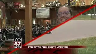 Bikers warn people of grass clippings