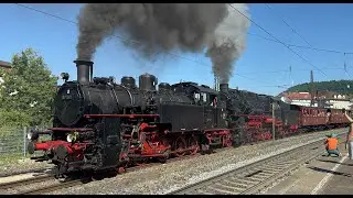 Dampflok 97 501 & 58 504 fahren mit Sonderzug in Geislingen an der Steige ab