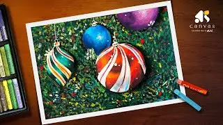 Christmas Ball Drawing with Oil Pastel / Christmas Drawing with Oil Pastel