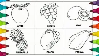 Fruits Coloring Page For Kids 🍎🍇🥝🍍🍋. Learn Colors & Name Of Fruits Ep 02