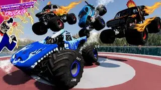 Monster Jam INSANE Racing, Freestyle and Crashes #2 | BeamNG Drive | Steel Titans
