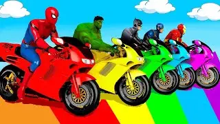 الأبطال الخارقين على القضبان دوامة قمع جسر 🏍️🐱‍SPIDER MAN!on Motorcycle in Spiral Bridge Stunt Rid