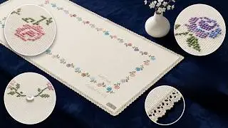 Gül Desenli Etamin Runner | Kanaviçe Masa Örtüsü