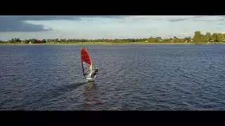 Foil windsurfer at Sneekermeer (Drone 4K)