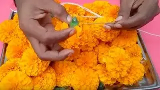 How to string marigold garland l function decoration ideas with marigold flowers l@VoiceofVanitha