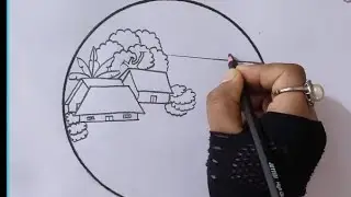  Beautiful Village Scenery Drawing | Easy Sunset Landscape Art/@saamitiphsy 