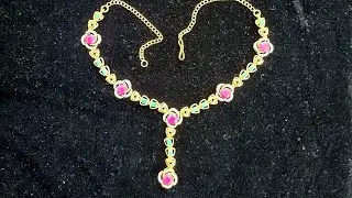 Y-drop Ruby Emerald Swarovski Rose necklace #916 #goldjewellery 