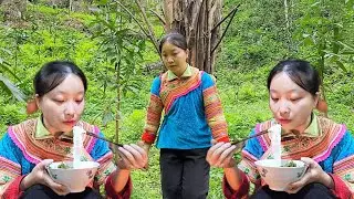 Hmong girl - Go chop wood to cook rice to eat - Wild food cooking process for pigs | L&yacute; Thị Say