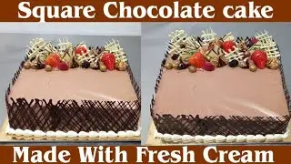 How to make a square chocolate wrap cake with fresh cream