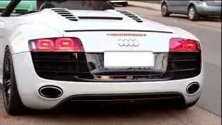 640 HP Audi R8 V10 Spyder w/ Akrapovic exhaust - BRUTAL loud startup sound and acceleration!!