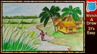 How to Draw Village Scenery of Autumn Season Landscape Easy Drawing Step by Step Pastel Art