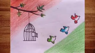 Easy Pigeon Drawing With Flag || Dove Drawing ||Republic Day Special Drawing ||