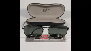 Ray-Ban Active Lifestyle Rectangle Sunglasses Black Silver Green Lens RB3484 002