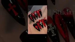 Gothic stiletto nail red&black #nails #nailart #gothic#naildesign #red #black #cateye#stiletto