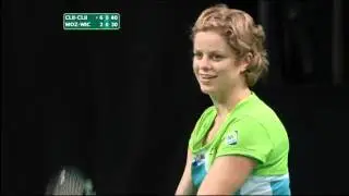 Kim Clijsters threatens to shove a ball down Caroline's Wozniacki throat