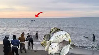Lingkar Jaring Pukat Pantai, Nelayan Tradisional Laut Jangk Menangkap Ikan Banyak | Beach Seine Net