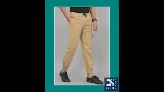 Men&rsquo;s Beige Cargo Joggers &ndash; Cotton Satin Blend, Multi-Pocket, Comfortable Daily Wear