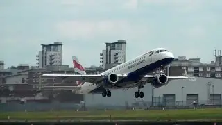 Rocket takeoff! British Airways Embraer 190 STEEP departure from London City Airport