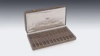 VINTAGE 20thC SET OF 12 HERM&Egrave;S GILT SOLID SILVER GILT CHAMPAGNE STIRRERS, FRANCE