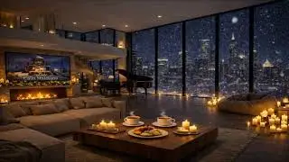 Cozy Fireplace & Snowy Night ❄️ Piano & Light Jazz for Relax & Sleep | Calm Melody Lounge