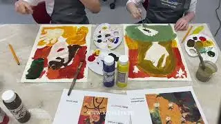 Дети рисуют на уроке Kidsarts свои  автопортреты в стиле Поля Гогена