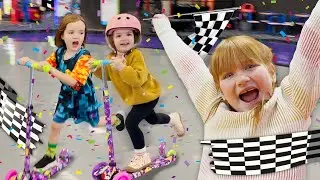 RACiNG SCOOTERS and RiDiNG ROLLERBLADES!!  Adley Niko & Navey play Laser Tag then slide Hide n Seek