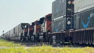 Giant 1x5x0 BNSF Mega Stack train departing east! BNSF Transcon: Marceline sub..7/19/25