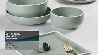 Two Eight Ceramics Contemporary Style Jade Green Color Porcelain Dinner Set With White Rim for Hotel