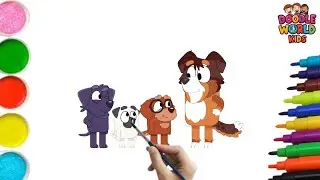 How to Draw Bingo with Baby Dogs 🐶🎨 | Easy Cute Drawing | Muffin Man Song | Kids Art