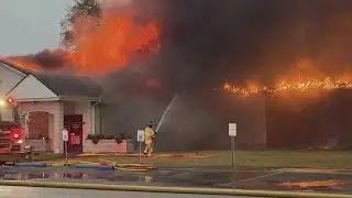 Firefighters battle Sunday morning fire at Seventh St Baptist Church in Nederland