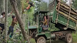 the girl continues up the mountain mining and driving a wooden cart