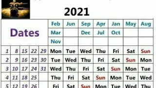 Single page calendar 2021